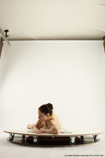 Nude Woman White Laying poses - ALL Slim Laying poses - on side long brown Multi angle poses Pinup