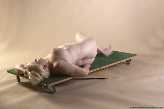 Nude Woman White Laying poses - ALL Average Laying poses - on back short blond Pinup