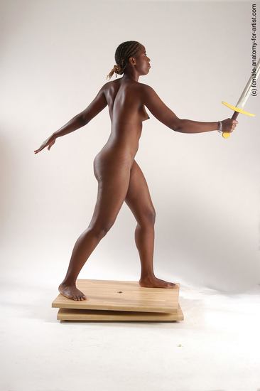 Nude Fighting with sword Woman Black Standing poses - ALL Slim dreadlocks black Standing poses - simple Pinup