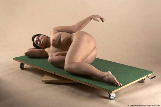 Nude Woman White Laying poses - ALL Average Laying poses - on side long black Pinup