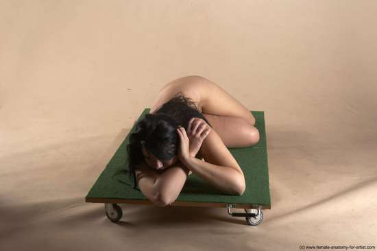 Nude Woman White Laying poses - ALL Average Laying poses - on stomach long black Pinup