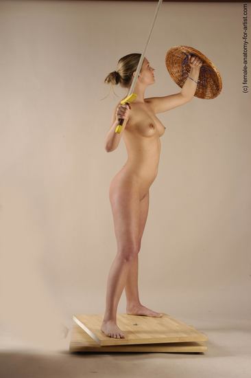 Nude Fighting with sword Woman White Standing poses - ALL Slim long brown Standing poses - simple Pinup