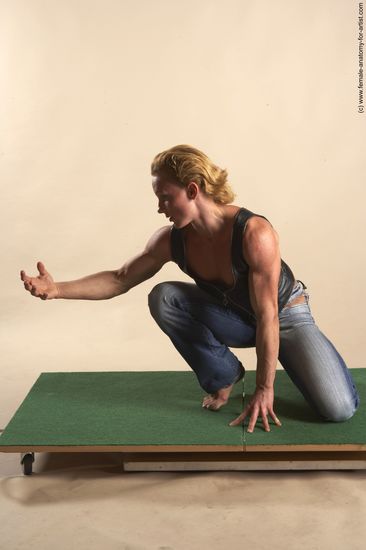 Casual Woman White Kneeling poses - ALL Muscular Kneeling poses - on both knees medium blond Academic