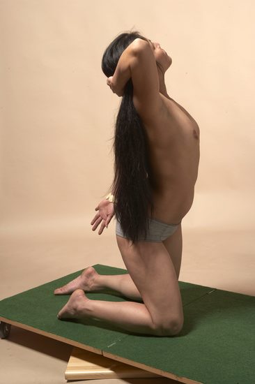 Nude Woman Multiracial Kneeling poses - ALL Slim long black Pinup