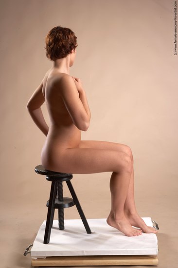 Nude Woman White Sitting poses - ALL Slim short red Sitting poses - simple Pinup