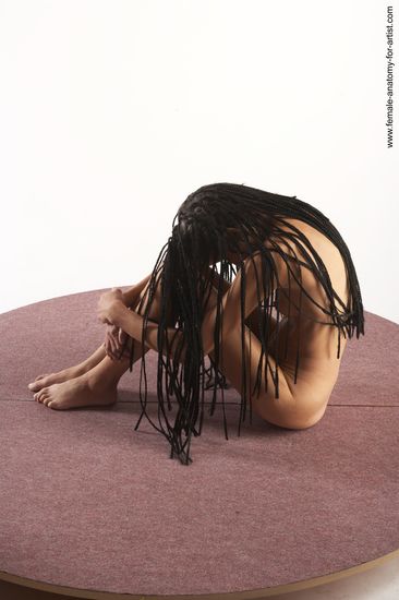 Nude Woman White Sitting poses - ALL Underweight dreadlocks brown Sitting poses - simple Pinup