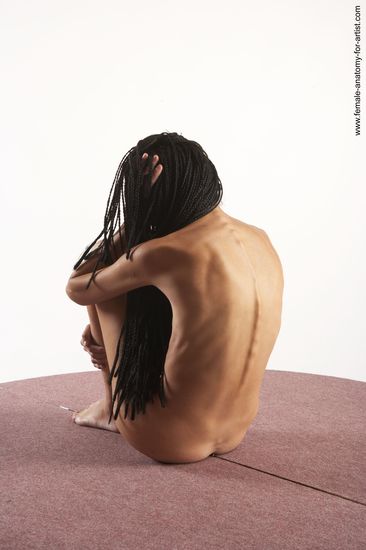 Nude Woman White Sitting poses - ALL Underweight dreadlocks brown Sitting poses - simple Pinup