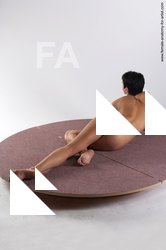 Nude Woman White Laying poses - ALL Slim Laying poses - on back short black Pinup