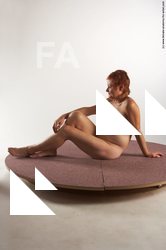 Nude Woman White Sitting poses - ALL Slim short red Sitting poses - simple Pinup