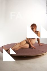 Nude Woman White Sitting poses - ALL Slim short red Sitting poses - simple Pinup