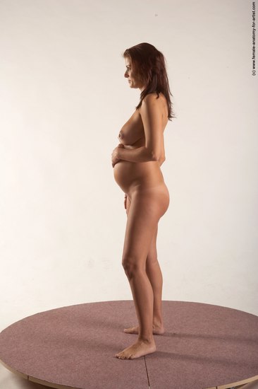 Nude Woman White Standing poses - ALL Pregnant long brown Standing poses - simple Pinup