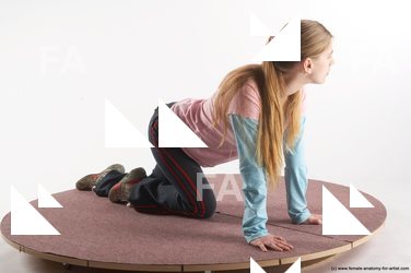 Casual Woman White Kneeling poses - ALL Slim Kneeling poses - on both knees long blond Academic