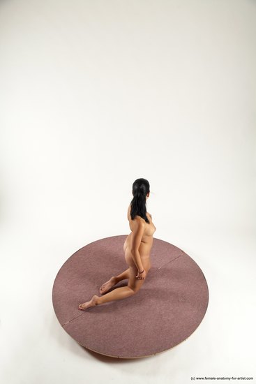 Nude Woman White Slim long black Dancing Multi angle poses Pinup