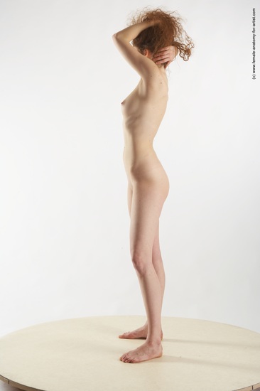 Nude Woman White Standing poses - ALL Slim long red Standing poses - simple Pinup