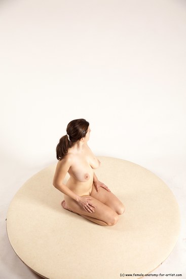 Nude Woman White Sitting poses - ALL Slim long brown Sitting poses - on knees Multi angle poses Pinup