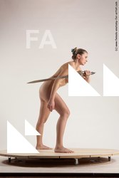Nude Fighting with sword Woman White Standing poses - ALL Slim long blond Standing poses - simple Multi angle poses Pinup