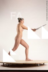 Nude Fighting with sword Woman White Standing poses - ALL Slim long blond Standing poses - simple Multi angle poses Pinup