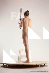 Nude Fighting with sword Woman White Standing poses - ALL Slim long blond Standing poses - simple Multi angle poses Pinup