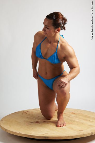 Swimsuit Woman White Kneeling poses - ALL Muscular Kneeling poses - on one knee medium brown Academic