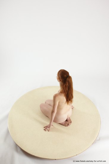 Nude Woman White Sitting poses - ALL Slim long red Sitting poses - on knees Multi angle poses Pinup