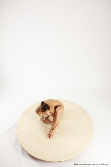 Nude Woman White Kneeling poses - ALL Athletic Kneeling poses - on one knee long brown Multi angle poses Pinup