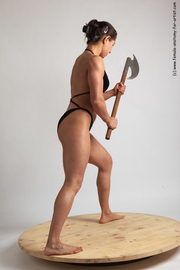 Swimsuit Woman White Standing poses - ALL Muscular medium brown Fighting with axe Standing poses - simple Academic