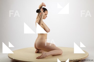 Nude Woman White Kneeling poses - ALL Slim Kneeling poses - on both knees long brown Pinup