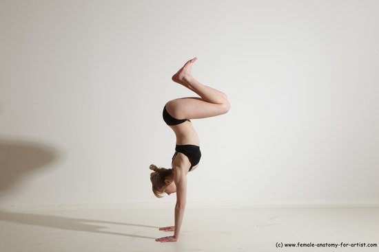 Underwear Gymnastic poses Woman White Athletic long blond Dancing Dynamic poses Academic