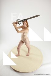 Nude Fighting with sword Woman White Standing poses - ALL Slim long red Standing poses - simple Multi angle poses Pinup