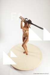 Nude Fighting with sword Woman White Standing poses - ALL Slim long red Standing poses - simple Multi angle poses Pinup