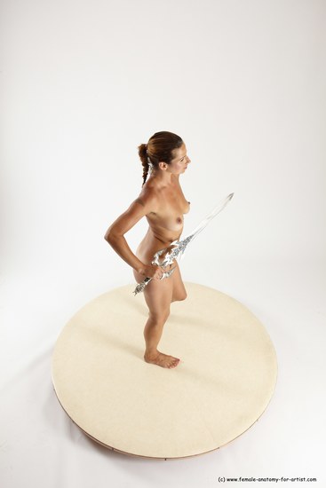 Nude Fighting with sword Woman White Standing poses - ALL Slim long red Standing poses - simple Multi angle poses Pinup