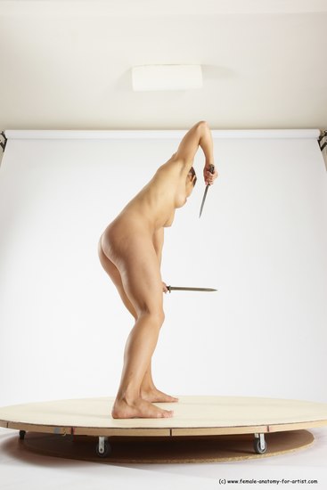 Nude Fighting with knife Woman White Standing poses - ALL Athletic long brown Standing poses - simple Multi angle poses Pinup