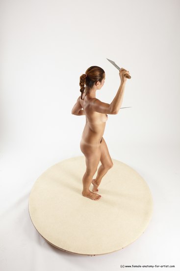 Nude Fighting with knife Woman White Standing poses - ALL Slim long colored Standing poses - simple Multi angle poses Pinup