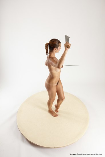 Nude Fighting with knife Woman White Standing poses - ALL Slim long colored Standing poses - simple Multi angle poses Pinup