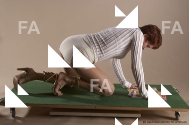 Casual Daily activities Woman White Kneeling poses - ALL Slim Kneeling poses - on both knees short red Academic