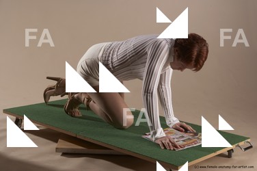 Casual Daily activities Woman White Kneeling poses - ALL Slim Kneeling poses - on both knees short red Academic