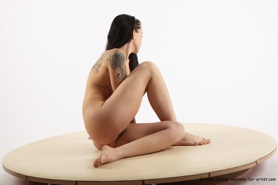 Nude Woman White Sitting poses - ALL Slim long black Sitting poses - simple Pinup