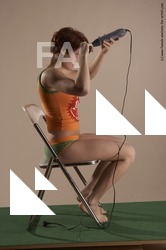 Casual Daily activities Woman White Sitting poses - ALL Slim short red Sitting poses - simple Academic