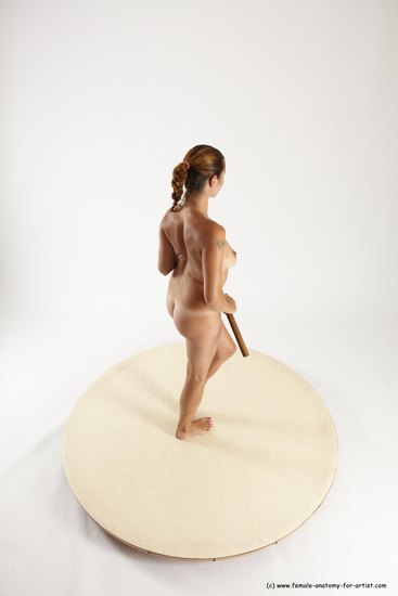 Nude Woman White Standing poses - ALL Slim long red Fighting with axe Standing poses - simple Multi angle poses Pinup