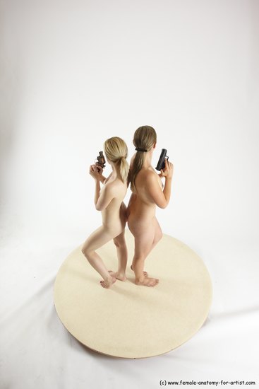 Nude Fighting with gun Woman - Woman White Standing poses - ALL Slim long blond Standing poses - simple Multi angle poses Pinup