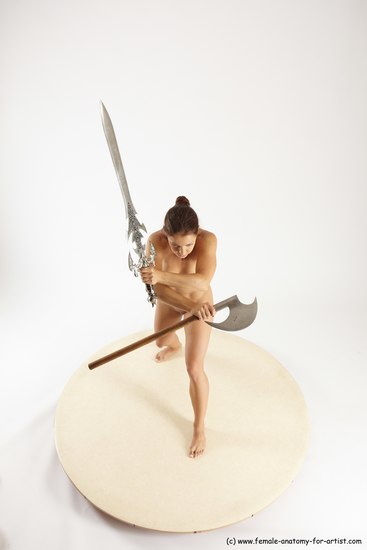 Nude Fighting with sword Woman White Standing poses - ALL Athletic long brown Standing poses - simple Multi angle poses Pinup