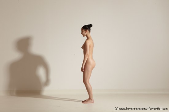 Nude Woman White Slim long brown Dancing Dynamic poses Pinup