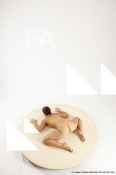 Nude Woman White Laying poses - ALL Athletic Laying poses - on stomach long brown Multi angle poses Pinup