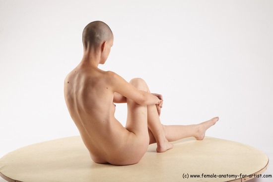 Nude Woman White Sitting poses - ALL Slim bald Sitting poses - simple Pinup