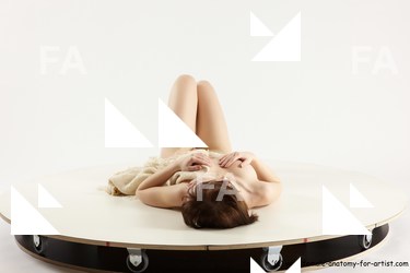 Nude Woman White Laying poses - ALL Slim Laying poses - on back medium brown Multi angle poses Pinup