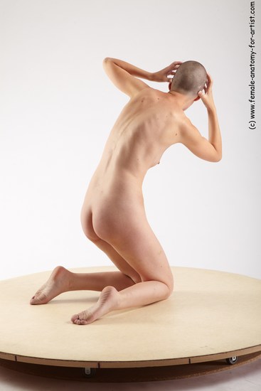 Nude Woman White Kneeling poses - ALL Slim Kneeling poses - on both knees bald Pinup