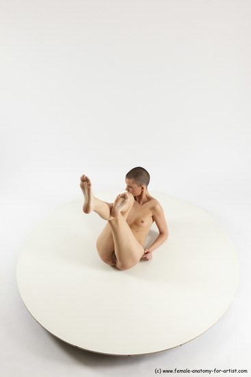Nude Woman White Laying poses - ALL Slim Laying poses - on back bald Multi angle poses Pinup