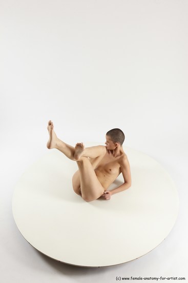 Nude Woman White Laying poses - ALL Slim Laying poses - on back bald Multi angle poses Pinup