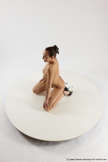 Nude Woman White Kneeling poses - ALL Slim Kneeling poses - on both knees long brown Multi angle poses Pinup