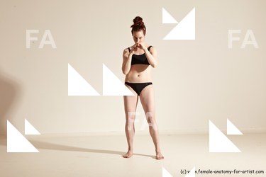 Underwear Martial art Woman White Moving poses Slim medium brown Dynamic poses Academic